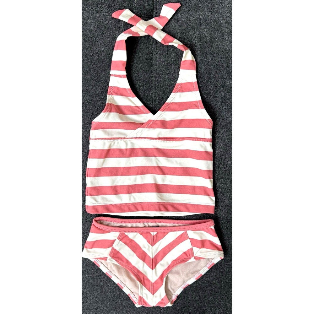Tea Collection Girls 2 Swimsuit Tankini Set Pink/White Stripe